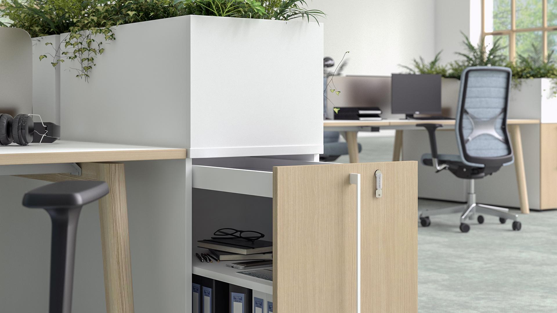 Skapis ar atvilktni BOXI, D5 - pelēks melamīna koks, 800x420x740, D5 - pelēks melamīna koks